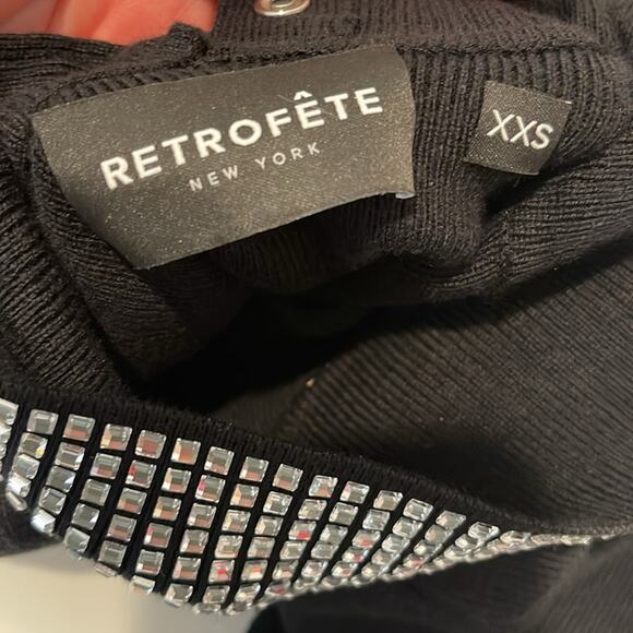 Retrofete Rue Crystal Embellished Knit Long Sleeve Black Mini Dress Size XXS - Picture 8 of 9